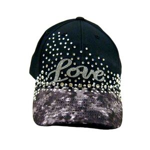 Black Grey Bling Rhinestone Studded Hip hop Streetwear style Baseball Cap Hat